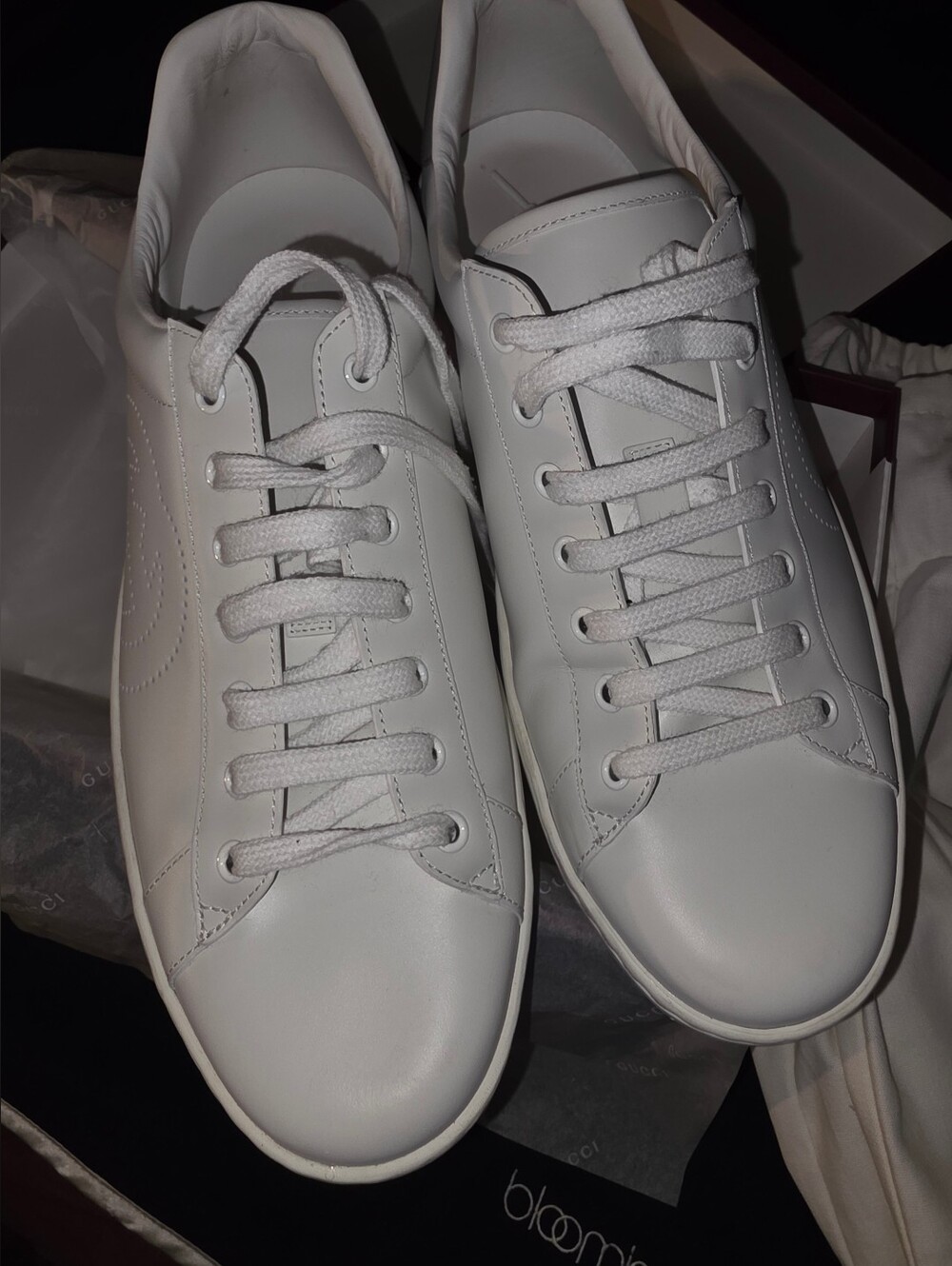 Authentic Gucci Ace Interlocking G White Low Sneakers / Men Size 12